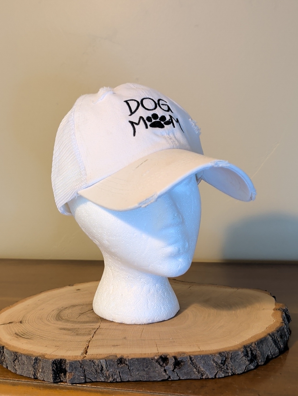 Dog Mom Embroidered Mesh Baseball Cap - White